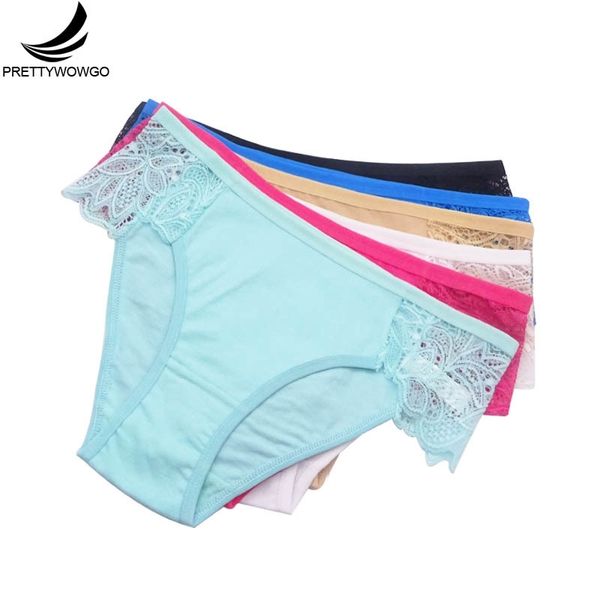 

prettywowgo 6 pcs/lot new arrival underwear lace women cotton briefs ladies panties 9309 y200425, Black;pink