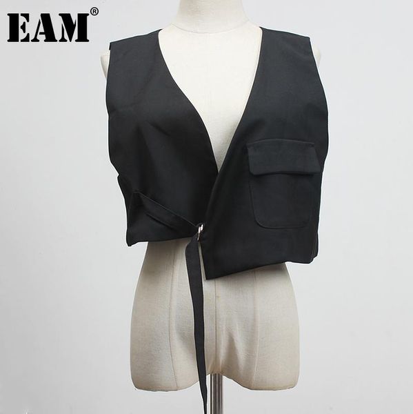 

women's vests [eam] women loose fit black irregular split joint pocket vest v-collar sleeveless fashion tide spring autumn 2021 1y957, Black;white