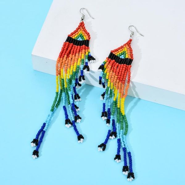 

new fashion seed beads tassel drop earrings for women rainbow long dangle earring bohemia wedding statement jewelry brinco gift1, Silver
