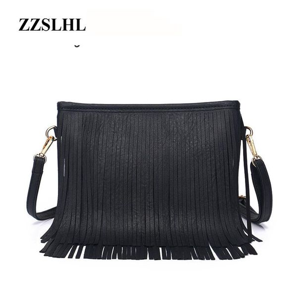 

zzslhl женщины tassel плеча мешки пу кожа messenger сумки женские тонкие сумки мода crossbody черный болса feminina