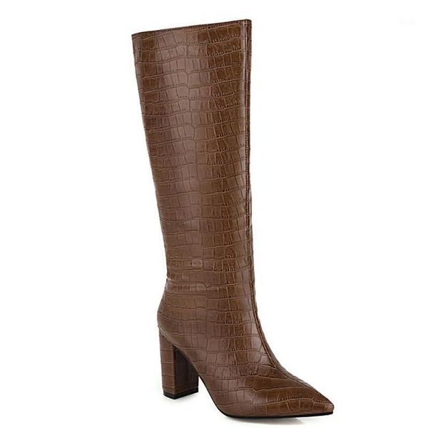 

boots 2021 thick-heeled pointed-toe bamboo-patterned microfiber super-high-heeled stone-patterned faux leather cyan1, Black