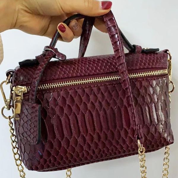 

new python pattern maroon clutch bag leather handbag chain leather python shoulder bag ostrich ins purse