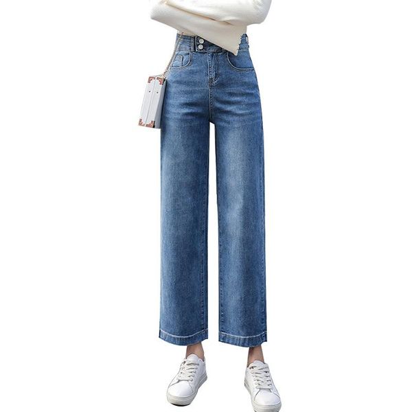 

woman straight pants high waist clothes wide leg denim clothing deep blue streetwear vintage quality 2020 fashion jeans