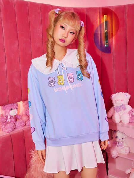 

romwe cartoon bear graphic round neck sweatshirt m3cy#, White;black