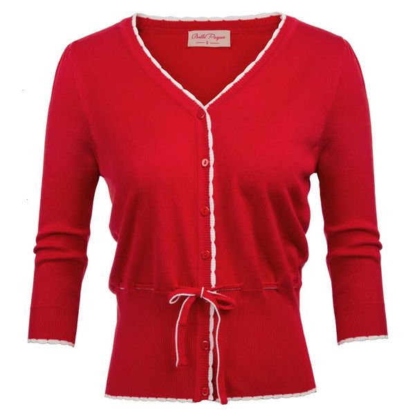 

women vintage elegant sweater spring fall 3/4 sleeve v-neck tie waist cardigan knitwear retro lady warm jacket knitted coat sh190912, White;black