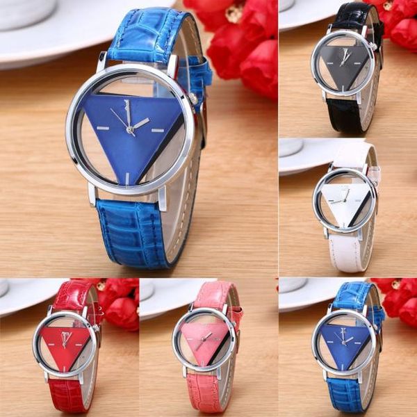 

new fashion watch transparent inverted triangle fashion female wrist brand watch personality fashion double-sided hollow through bottom mal, Slivery;brown
