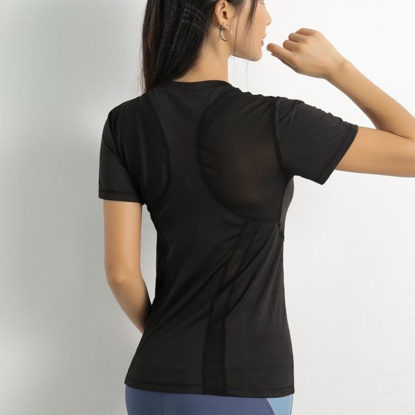 

mesh stitching sports t-shirt for women summer slim fitting crew neck coat t-shirt yoga quick dry breathable running mtzso, Gray