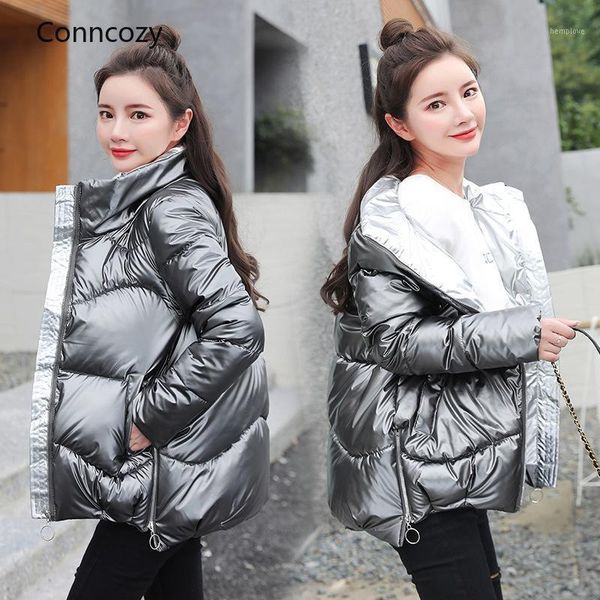 

fashion short glossy parkas women clothing winter jacket coat warm stand collar solid soft cotton padded jackets female 2020 new1, Black