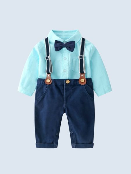 

baby boy bow detail bodysuit and suspender pants set she02, White