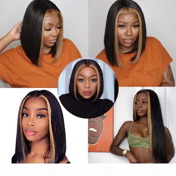 

lace front human hair wigs for black women highlight bob wig brazilian remy wigs human hair blonde lace front wig closure, Black;brown