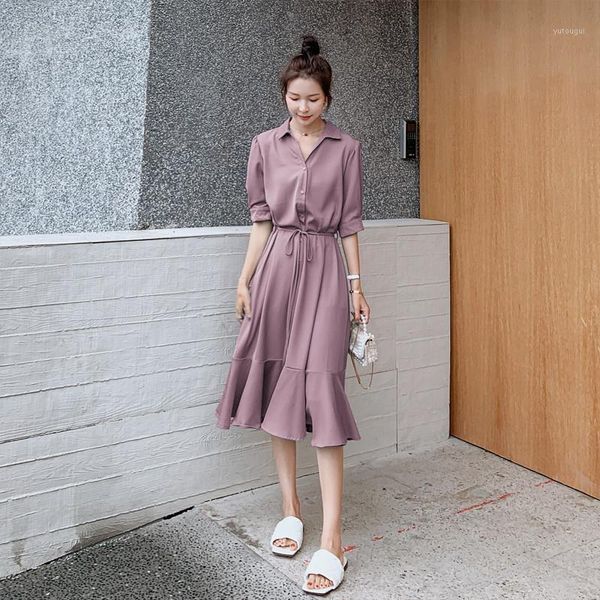 

shirt dress colors women lace dress solid up summer ladies office casual new1, White