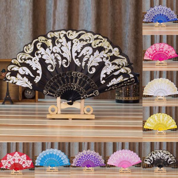 

1 Pcs Chinese/Spanish Style Fan Lace Silk Folding Hand Held Flower Fan For Dance Wedding Party Decoration Tool