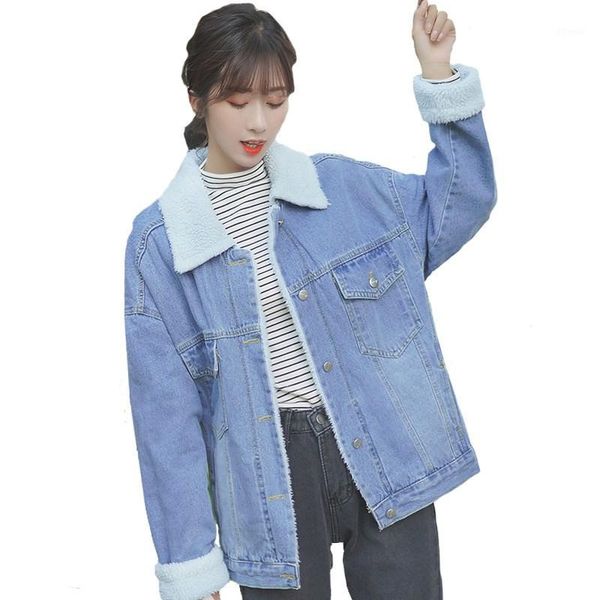 

zuolunouba winter new arrival plus velvet women cowboy coat jacket long sleeves keep warm pocket harajuku student denim jacket1, Black;brown
