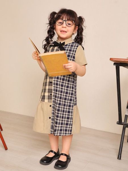 

toddler girls plaid print colorblock ruffle hem shirt dress she, Red;yellow