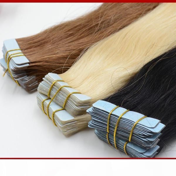 

xcsunny 18 - 24 inch tape hair extension 6a 40pcs 100g pack 100% human hair extensions, Black