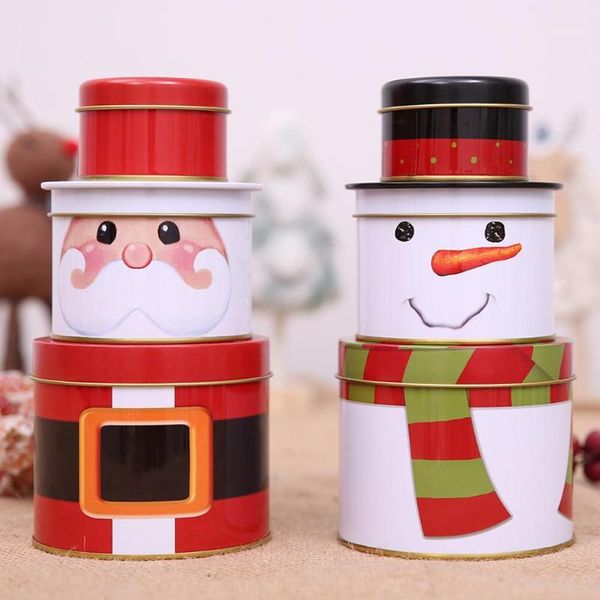 Embrulho de presente 3 camadas Natal Santa Snowman Padrão Tinplate Candies Biscoits Jar Box1