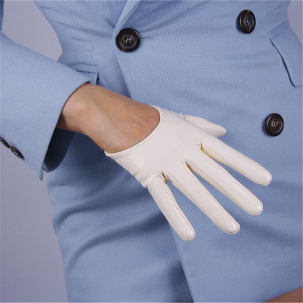 

patent gloves 13cm ultra short simulation leather mirror bright skin nude beige cream color qpm13, Blue;gray