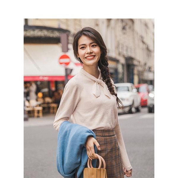 

spring autumn stand up collar sweet solid slim literary all matched women pullover drop shipping high quality, White;black