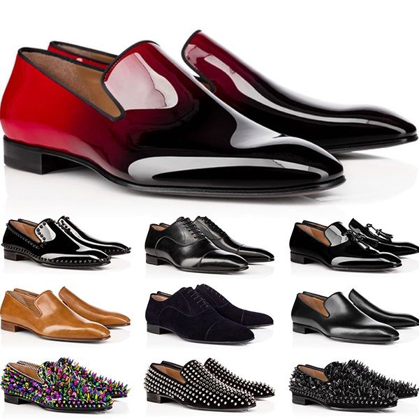 

мужская натуральная кожаная обувь красных дна низкорезание шиповных шипы вечеринка свадебное платье обуви дизайнерские мужские тренеры кросс, Black