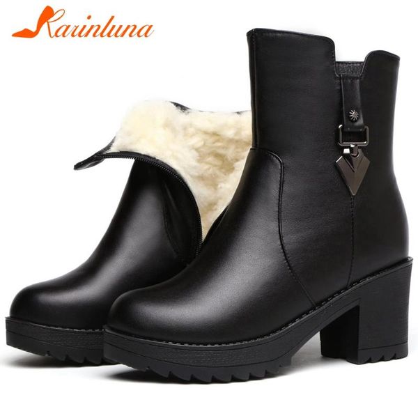 

boots karin fashion female winter warm fur platform thick high heels zip metal decoration women ankle shoes, Black