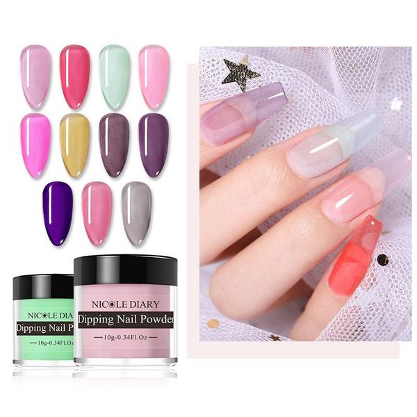 

nicole diary 10g glazed color acrylic dip powder crystal jelly natural dry nail glitter powder pigment diy nail art de jlldgy, Silver;gold