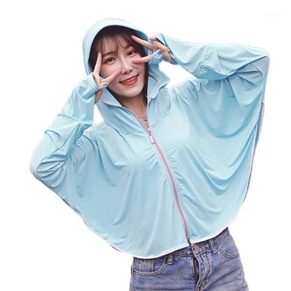 

running jackets ice silk sunscreen clothing female summer hooded breathable shawl outdoor beach zipper riding sun protection1, Black;red