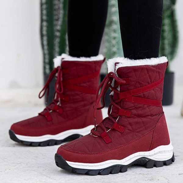 

boots, women's medium tube boots, outdoor winter large plush snow waterproof and antiskid medium tube high cotton, Black
