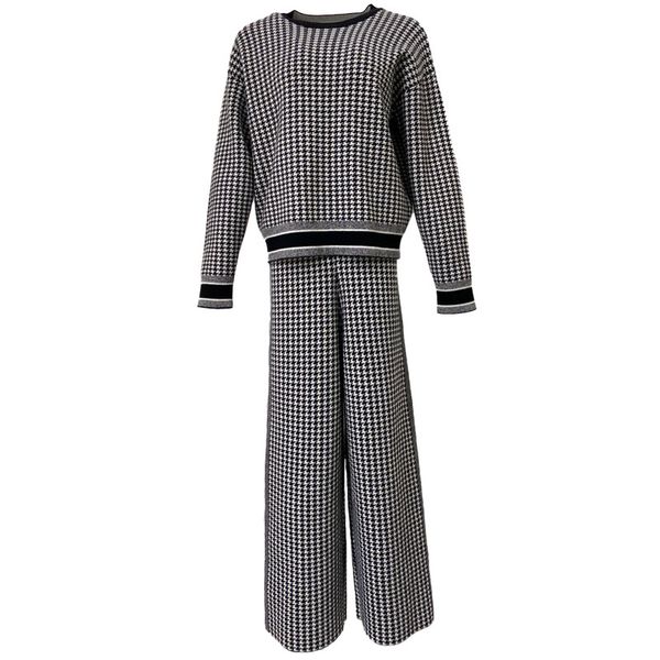

2021 new houndstooth mesh sets for women oversized the-neck pullover loose blouses slacks women's leg defines autumn winter q02k, Gray