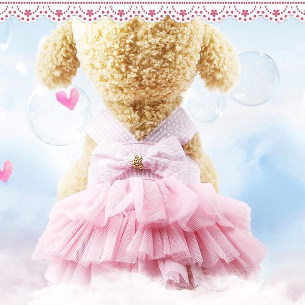 

summer dog lace tullle dress pet dog clothes for small party birthday wedding bowknot dress puppy costume spring pet clothes1