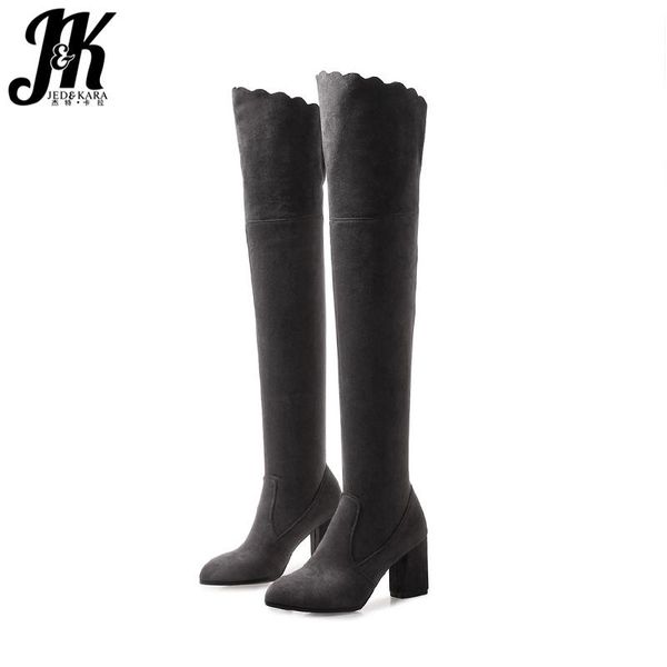 

boots jk high heels stretch women round toe footwear fashion casual female boot winter shoes 2021 plus size 43, Black
