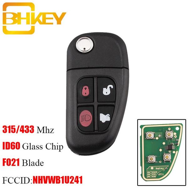 

bhkey 4buttons car auto flip remote key for x-type s-type 1999-2009 xj xjr 2002-2008 433mhz/315mhz +4d60 chip