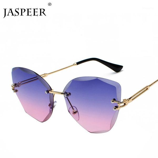 

jaspeer rimless sunglasses women diamond trimming sun glasses gradient clear lens metal frame uv400 eyewear1, White;black