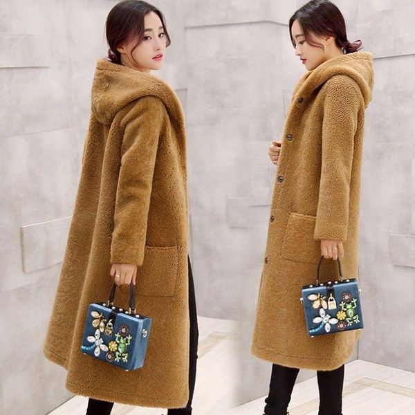 

2020 winter women's coats hooded thicken warm lining winter jackets elegant overcoat basic coat pockets woolen long coat q30, Black