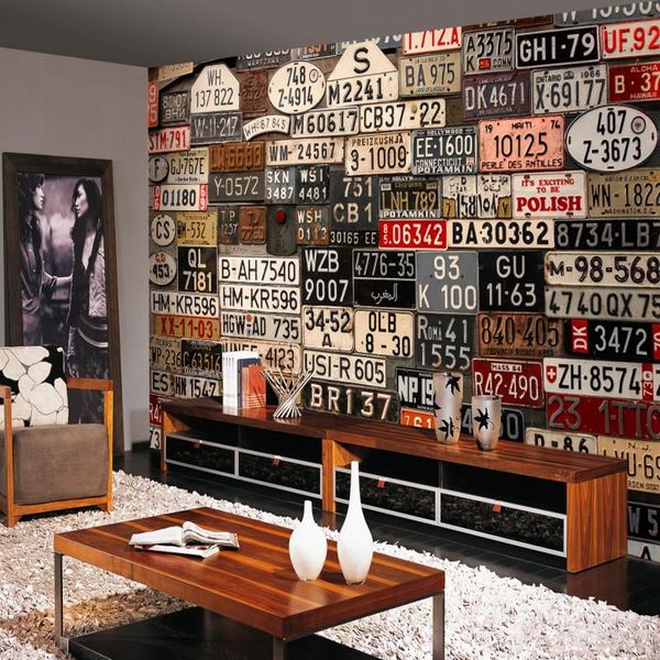 

custom mural europe and the united states nostalgic retro license plate background wall wallpaper living room mural