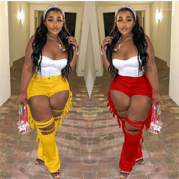 

dpsde women 2020 fashion casual hip hop style denim pants buttons high waist pure color broken hole denim long pants1, Blue