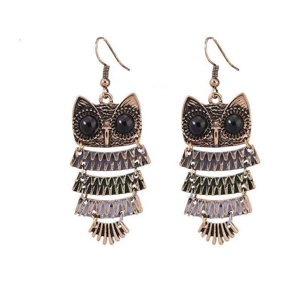 

luxury- vintage owl earrings korean temperament long pendant personality european and american exaggerated fashion joker tide ear nails, Silver
