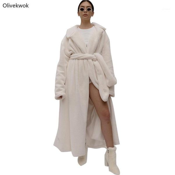 

olivekwok winter casual thick warm coats women streetwear turn-down collar cardigan long sleeve plush white long c17354871, Tan;black