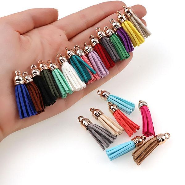 

new 10pcs 3cm vintage gold color cap suede leather tassel for keychain straps jewelry fiber fringe diy pendant charms findings h qylboq