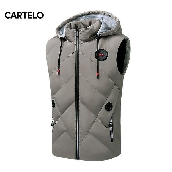 

cartelo men vest fashion new warm hooded slim comfortable casual vest men 201119, Black;white