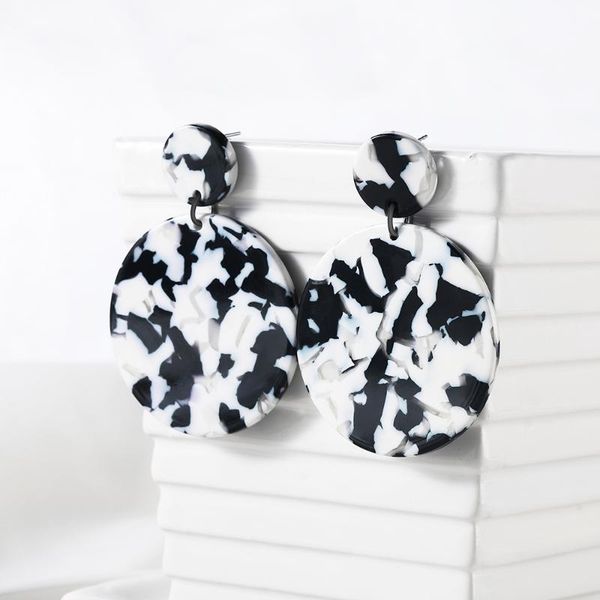 

dangle & chandelier wybu acetate fiber plate round drop earring for women black white glossiness lady light ering ear jewelry, Silver