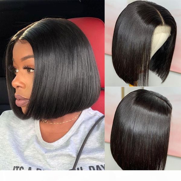 

short human hair wigs straight 4x4 lace frontal wig bob lace front wigs brazilian lace front human hair wigs, Black
