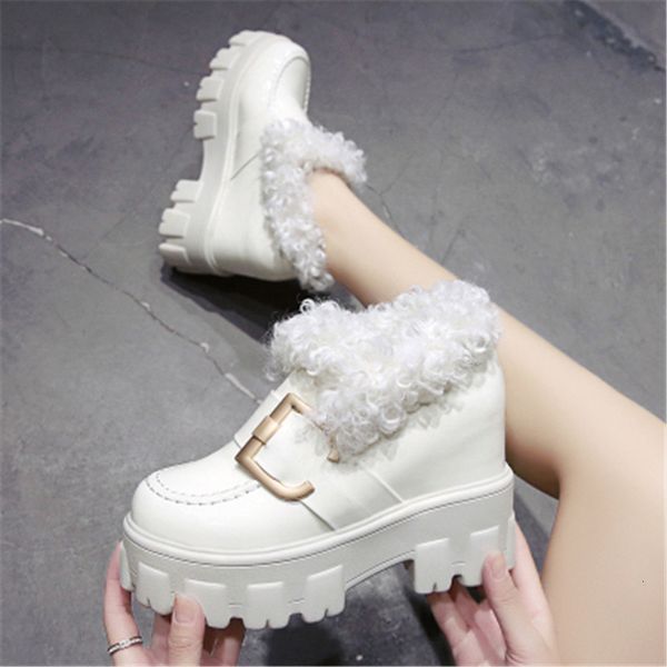 

2021 new winter snowboots fashion buckle internal thick teddy anti-slip high heels mujer boots m9bo, Black