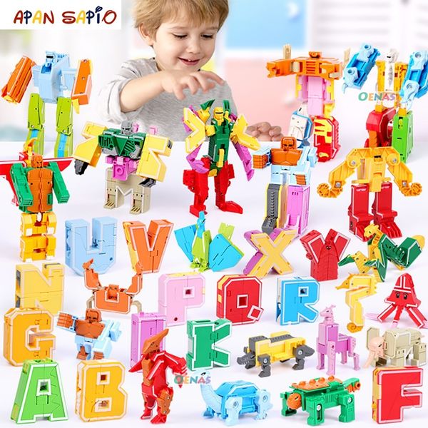 

26pcs transformation robot assembling building blocks english word educational action figure deformation robot toys for children 1008