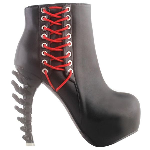 

lf80672 show story punk two tone lace up zip high-bone platform ankle boots, Black
