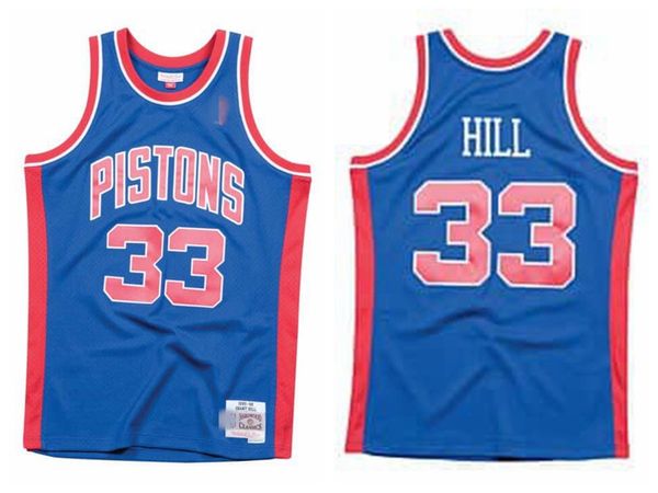 

men detroit pistons grant hill mitchell & ness road 1995-96 1998/99 hardwoods classics authentic jersey, Black;red