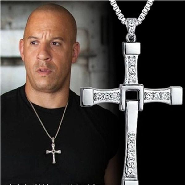 

pendant necklaces fast and furious 8 necklace religious crystal cross dominic toretto movie jewelry for men gift, Silver