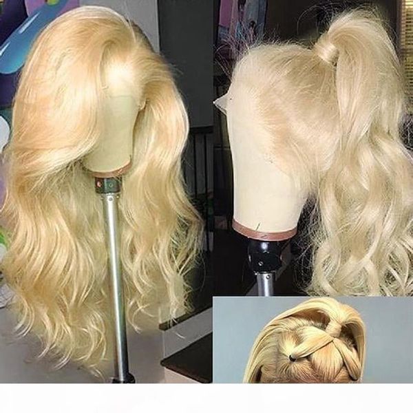 

full lace human hair wigs ombre blonde 613 colored wet and wavy brazilian virgin pre plucked blonde lacefront wig bleached knots, Black;brown