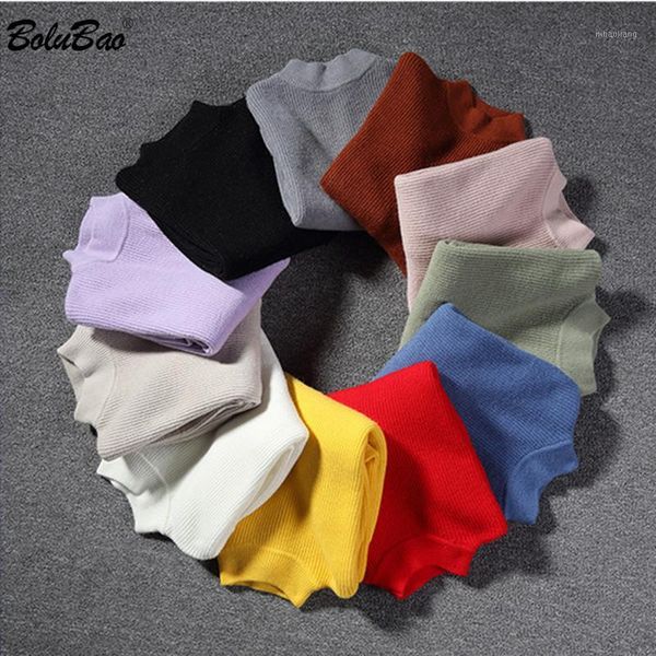 

bolubao trend brand men turtleneck sweater men's solid color casual pullover sweater slim fit wild base sweaters male1, White;black