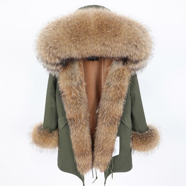 

coat jacket parka winter women's long coat, raccoon collar, warm and thick real natural fur 201201, Black