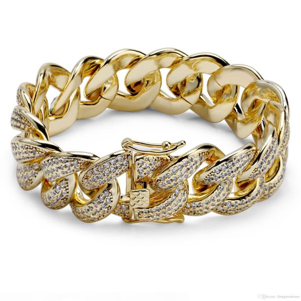 

three-color hip-hop men's bracelet zircon hip-hop cuban chain europe and america selling, Black